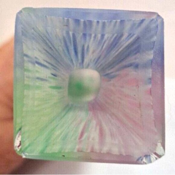 Vintage 9" Tall Square Lavorazione Murano Multicolor Hand Blown Bud Vase FLAW! - Picture 6 of 10